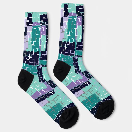 緑の紫と黒の抽象芸術柄の靴下 ソックス (右)