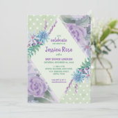 緑の紫のフローラ水の色ベビーシャワー 招待状 (スタンド正面)