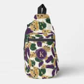 緑の紫の金ゴールドブラシストロークパターンモノグラム スリングバッグ (正面)