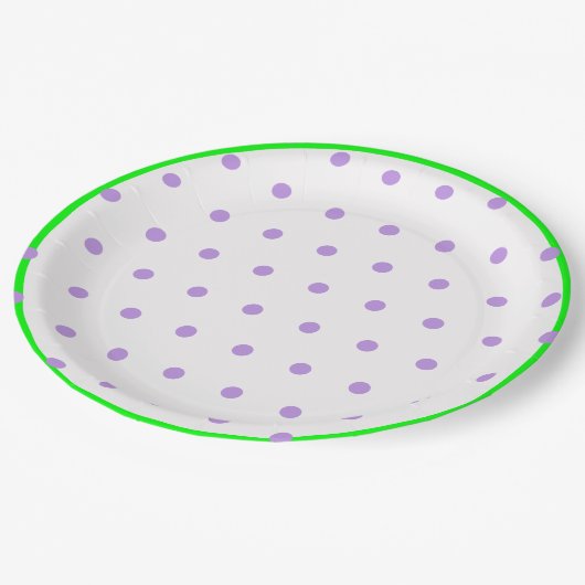 緑の紫色のジオメトリック水玉模様 ペーパープレート (アングル)