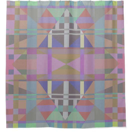 緑の紫色のピンクの幾何学的 シャワーカーテン (正面)