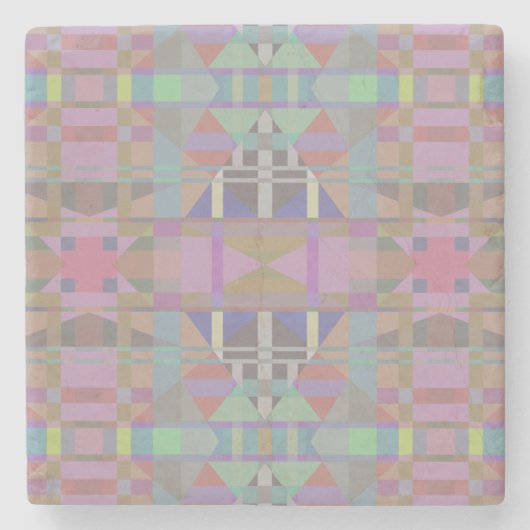 緑の紫色のピンクの幾何学的 ストーンコースター (正面)