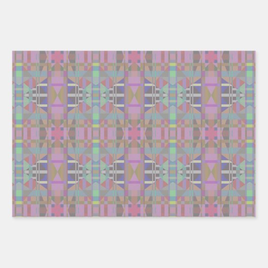 緑の紫色のピンクの幾何学的 ラッピングペーパーシート (正面)