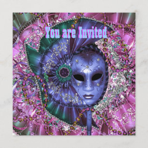 緑の紫色の仮面舞踏会のパーティー 招待状