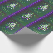 緑の紫色の木のクリスマスのヴィンテージ ラッピングペーパー (角)