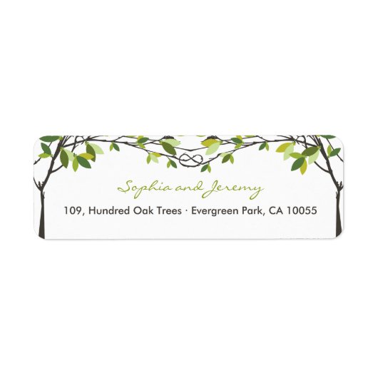 緑の結び付いた愛の木の夏結婚の住所 ラベル (正面)