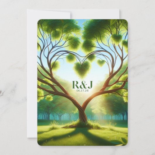 緑の結婚フラット日付カードを保存 セーブザデート (正面)