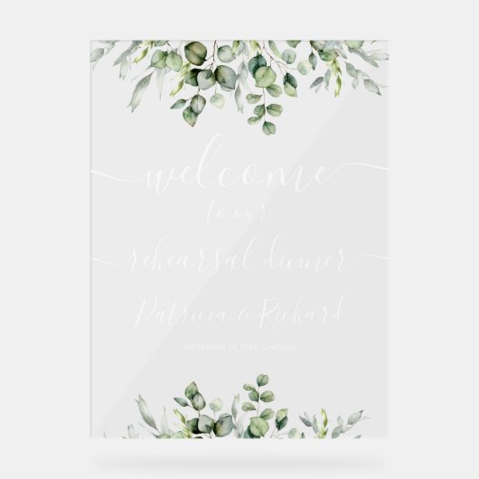 緑の結婚リハーサルのディナーウェルカムサイン アクリルサイン (正面)