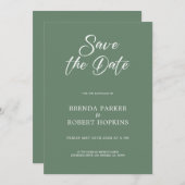 緑の結婚式のブラックスクリプト日付を保存 招待状 (正面/裏面)