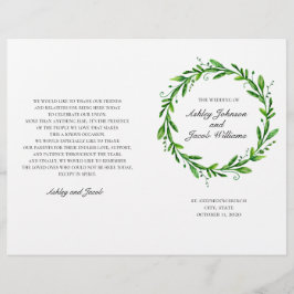 緑の結婚式のプログラムを折り畳んだ。水彩植物学