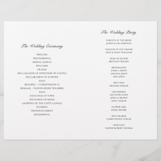 緑の結婚式のプログラムを折り畳んだ。水彩植物学 (裏面)