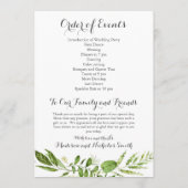 緑の結婚式のレセプションプログラ素朴ム プログラム (裏面)