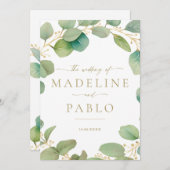 緑の結婚式の招待、緑と金ゴールド招待状 招待状 (正面/裏面)