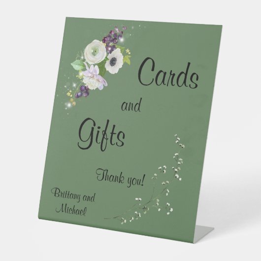 緑の結婚式カードとギフト台座看板 台座サイン (正面)
