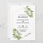 緑の結婚式招待状カード金ゴールドフレーム 招待状 (正面)
