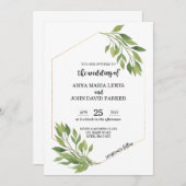 緑の結婚式招待状カード金ゴールドフレーム 招待状 (正面/裏面)