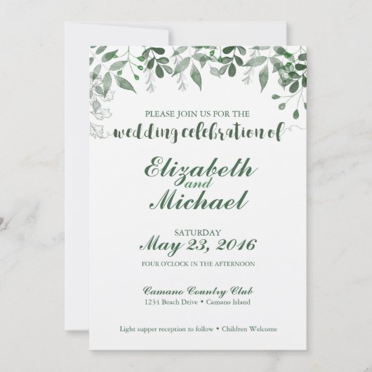 緑の結婚式招待状テンプレート 招待状 (正面)