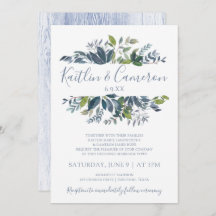 緑の結婚式招待状 – 埃っぽい青と緑