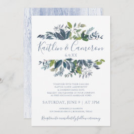 緑の結婚式招待状 – 埃っぽい青と緑 招待状