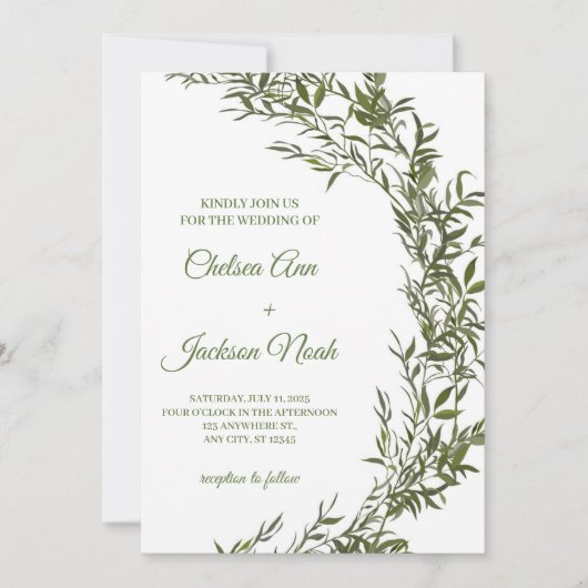 緑の結婚式招待状、結婚式招待状 招待状 (正面)