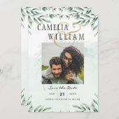 緑の結婚式招待状WebサイトRSVP QRコード 招待状 (正面/裏面)