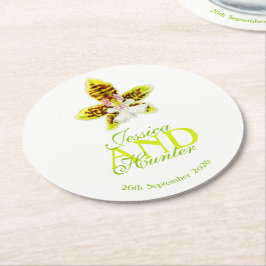 緑の結婚水の色の蘭のコースタカスタムー ラウンドペーパーコースター