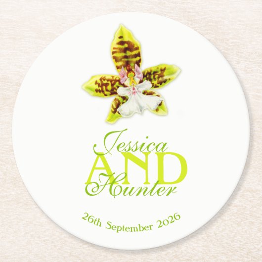 緑の結婚水の色の蘭のコースタカスタムー ラウンドペーパーコースター (正面)