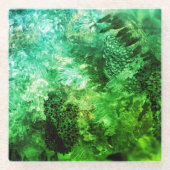 緑の結晶の層 ガラスコースター (正面)