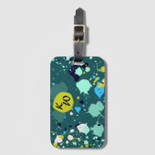 緑の絵を描クール(ばちゃばちゃ)跳ねるイニシャルトランプ ラゲッジタグ (正面縦)