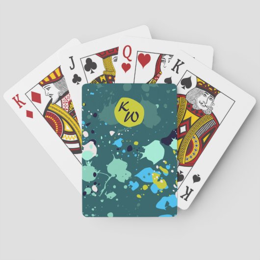 緑の絵を描クール(ばちゃばちゃ)跳ねるイニシャル トランプ (裏面)