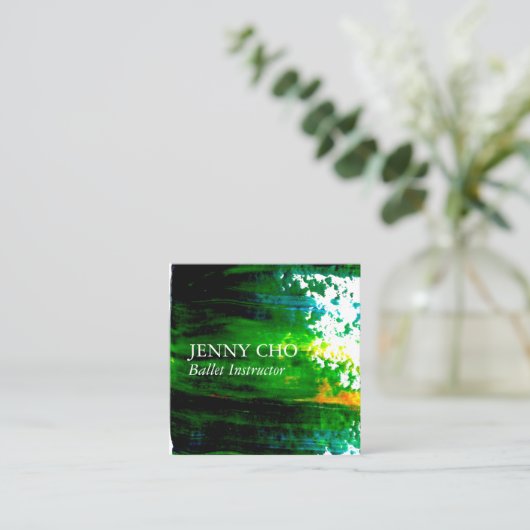 緑の絵を描ストライプブラシストローク スクエア名刺 (スタンド正面)