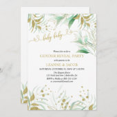 緑の緑と金ゴールドの性エレガントの明るさ 招待状 (正面/裏面)