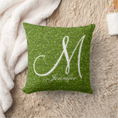緑の緑のグリッターホワイトモノグラムあなたの名前 クッション (ブランケット)