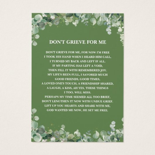緑の緑の写真葬儀記念ブックマーク (裏面)