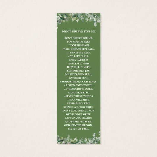 緑の緑の写真葬儀記念ブックマーク (裏面)