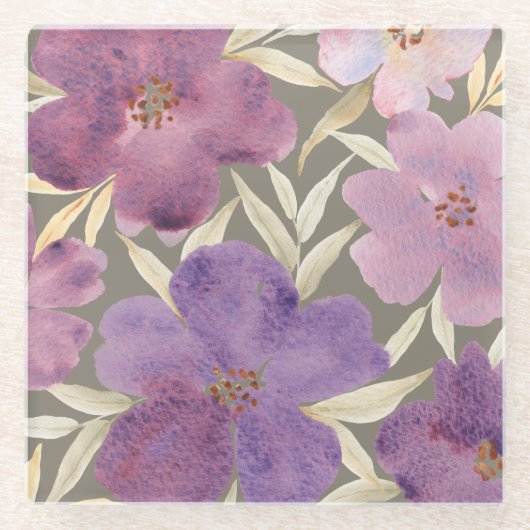 緑の緑の水彩 ガラスコースター (正面)