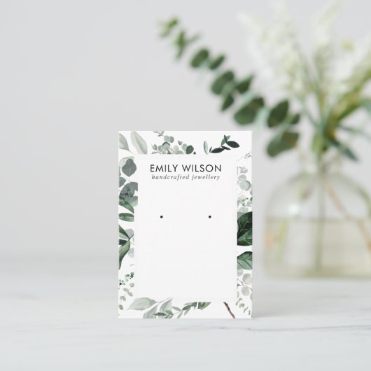 緑の緑の葉のフレームの葉のイヤリングスタッドディスプレイ 名刺 (スタンド正面)