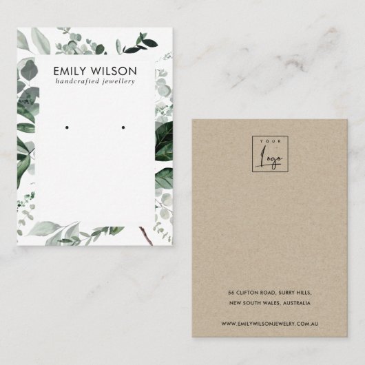 緑の緑の葉のフレームの葉のイヤリングスタッドディスプレイ 名刺 (正面/裏面)