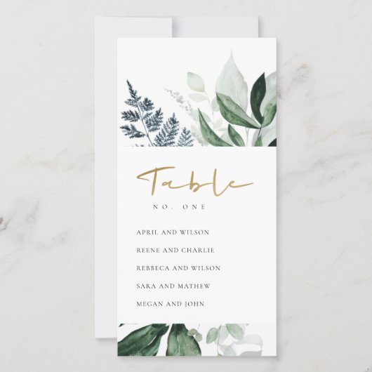 緑の緑の葉の葉の座席表番号 サンキューカード (正面)