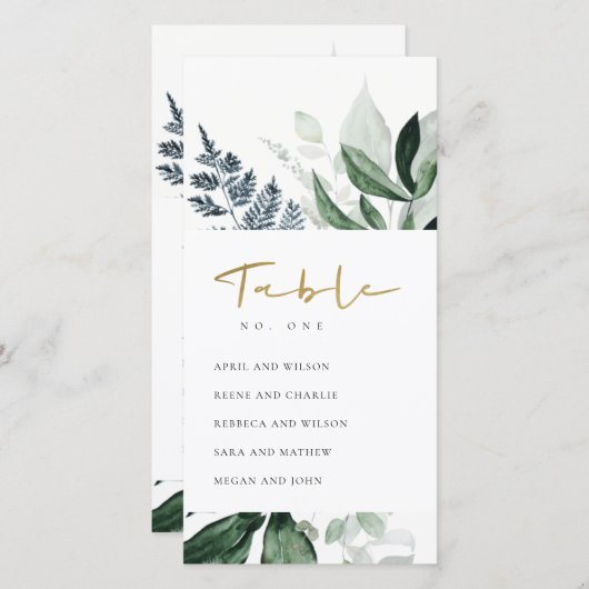 緑の緑の葉の葉の座席表番号 サンキューカード (正面/裏面)