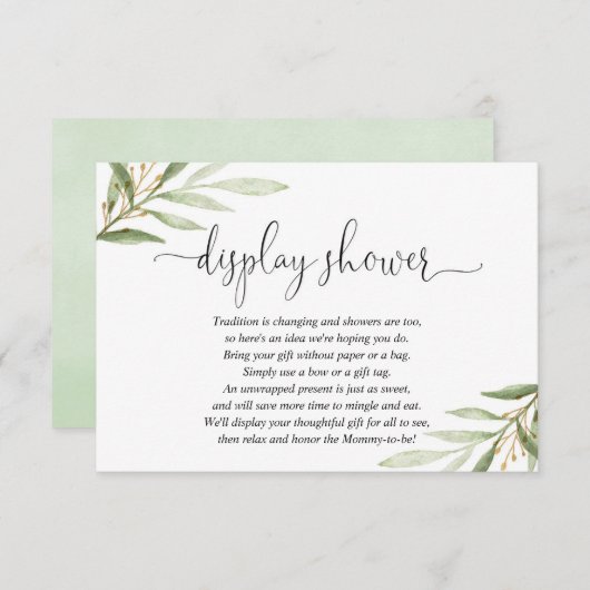 緑の緑の金ゴールドの赤ちゃんシャワー表示シャワー エンクロージャーカード (正面/裏面)