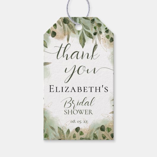 緑の緑の金ゴールドスクリプト書道ありがとう ギフトタグ (正面)