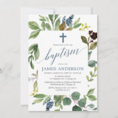 緑の緑離れの男の子のバプテスマ 招待状 (正面)
