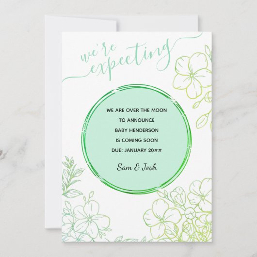 緑の線花妊娠を期待描していた 案内状 (正面)