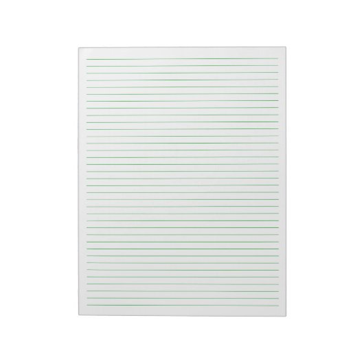 緑の線 – 並んだカレッジルールド紙8.5"x11" ノートパッド (回転)