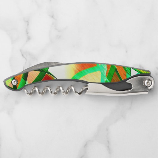 緑の縞が漂うサンゴのオレンジ色のイメージ ソムリエナイフ (裏面)