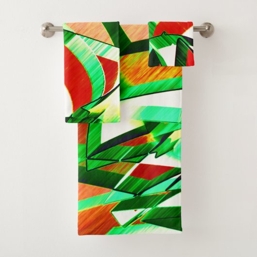 緑の縞が漂うサンゴのオレンジ色のイメージ バスタオルセット (インサイチュ)