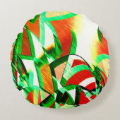 緑の縞が漂うサンゴのオレンジ色のイメージ ラウンドクッション (正面)