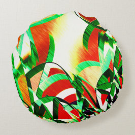 緑の縞が漂うサンゴのオレンジ色のイメージ ラウンドクッション