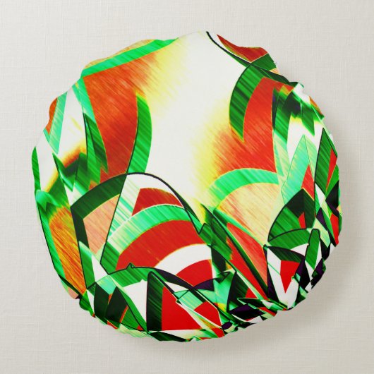 緑の縞が漂うサンゴのオレンジ色のイメージ ラウンドクッション (裏面)